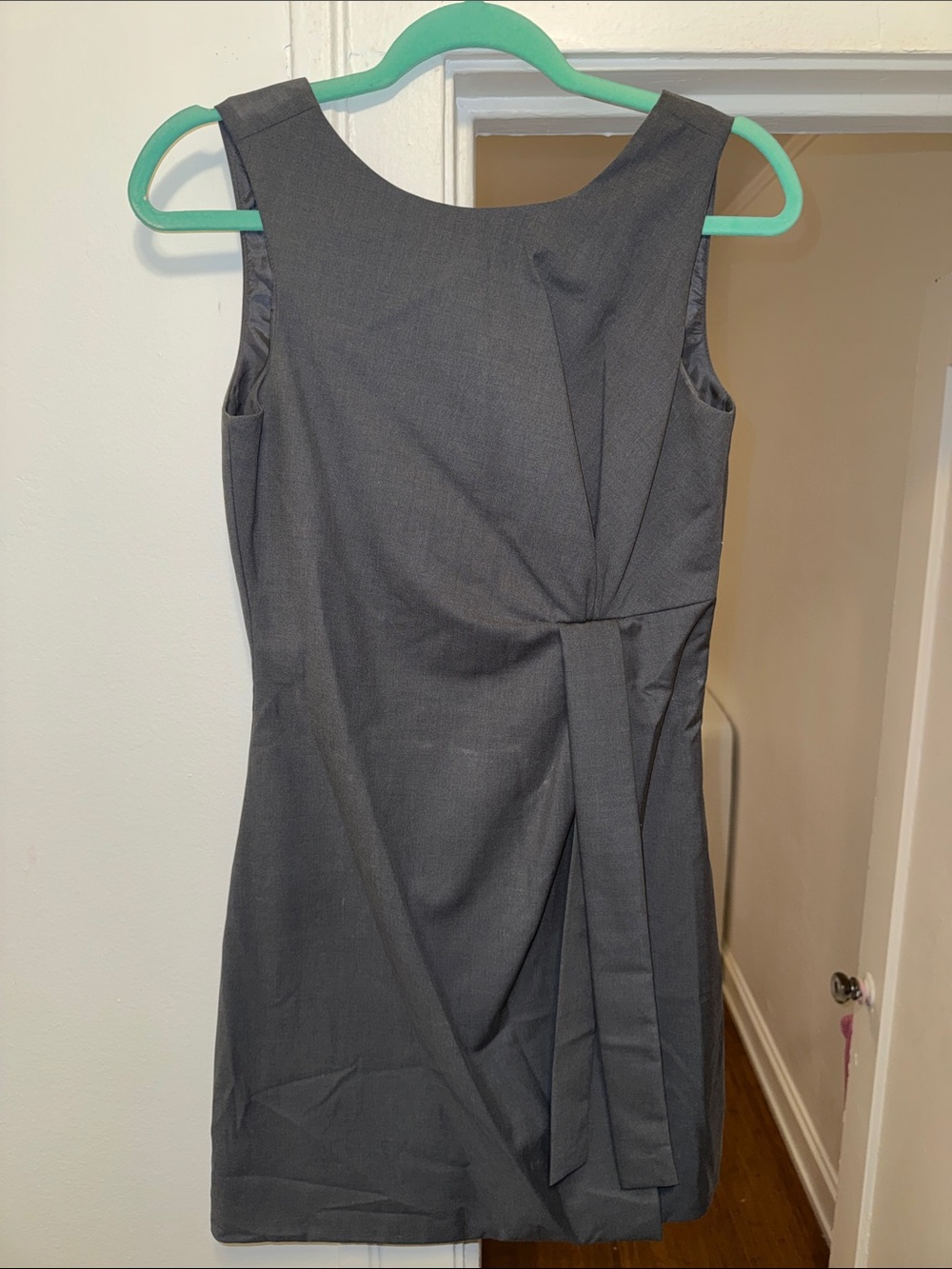 Sleeveless Mini Sheath Dress with Side Tie in Gray